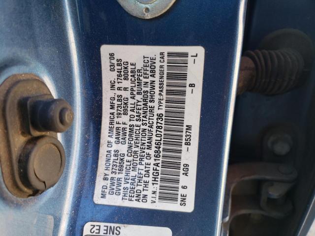 Photo 10 from auction – 2006 HONDA CIVIC EX with VIN 1HGFA16846L078736