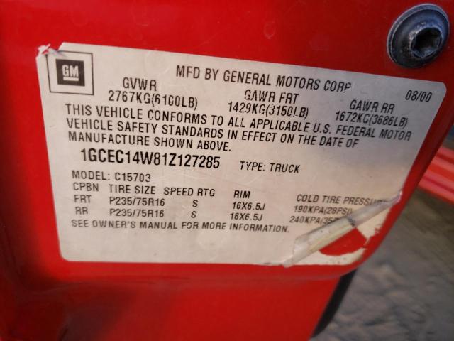 Photo 10 from auction – 2001 CHEVROLET SILVERADO with VIN 1GCEC14W81Z127285
