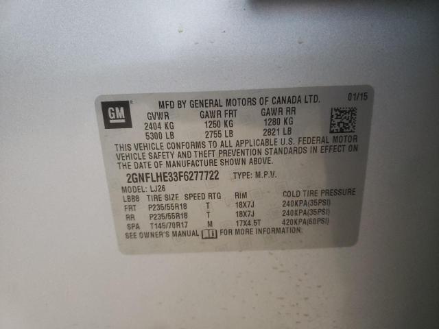 Photo 10 from auction – 2015 CHEVROLET EQUINOX LT with VIN 2GNFLHE33F6277722
