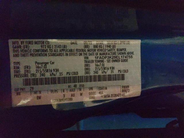 Photo 10 from auction – 2014 FORD FOCUS SE with VIN 1FADP3K29EL174755