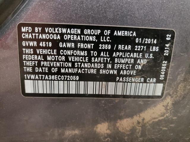 Photo 10 from auction – 2014 VOLKSWAGEN PASSAT S with VIN 1VWAT7A36EC072059