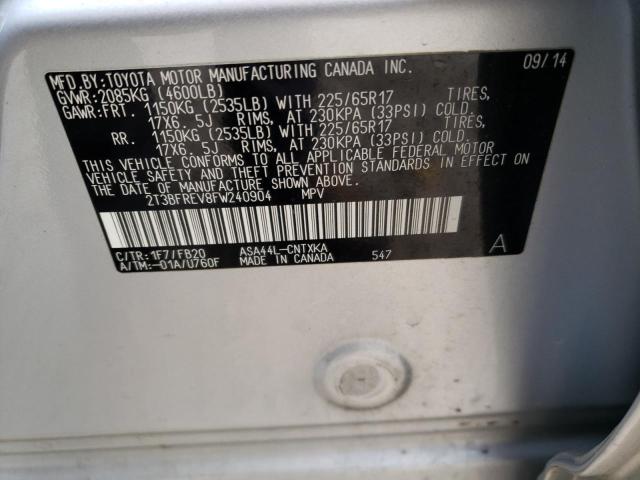 Photo 10 from auction – 2015 TOYOTA RAV4 LE with VIN 2T3BFREV8FW240904