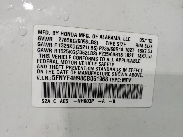 Photo 10 from auction – 2012 HONDA PILOT TOUR with VIN 5FNYF4H98CB061968