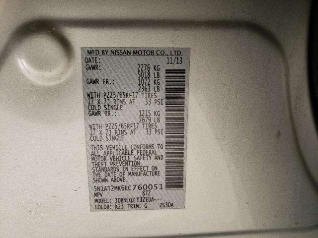 Photo 10 from auction – 2014 NISSAN ROGUE S with VIN 5N1AT2MK6EC760051
