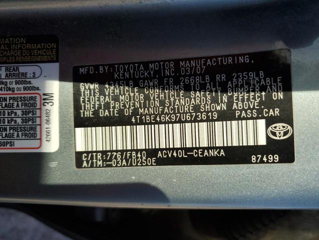Photo 10 from auction – 2007 TOYOTA CAMRY L with VIN 4T1BE46K97U673619