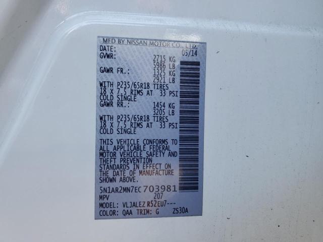 Photo 10 from auction – 2014 NISSAN PATHFINDER with VIN 5N1AR2MN7EC703981