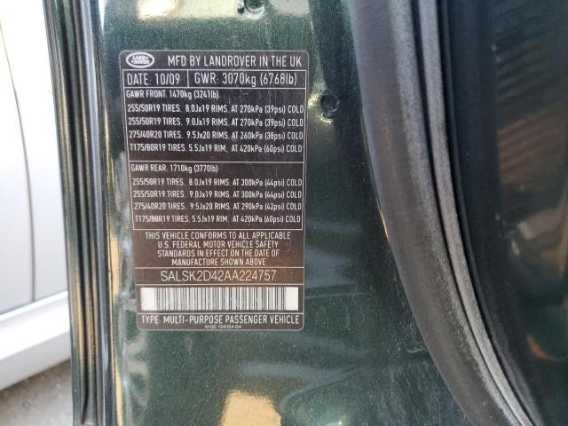 Photo 10 from auction – 2010 LAND ROVER RANGE ROVE with VIN SALSK2D42AA224757