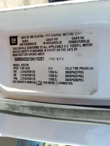 Photo 10 from auction – 2003 HUMMER H2 with VIN 5GRGN23U13H116287