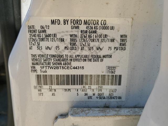 Photo 10 from auction – 2012 FORD F250 SUPER with VIN 1FT7W2BT5CEC44315