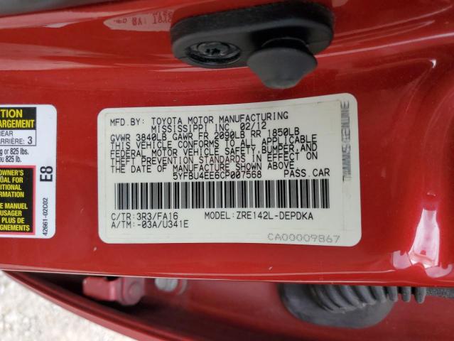 صورة رقم 10 من المزاد - 2012 TOYOTA COROLLA BA مع VIN 5YFBU4EE6CP007568