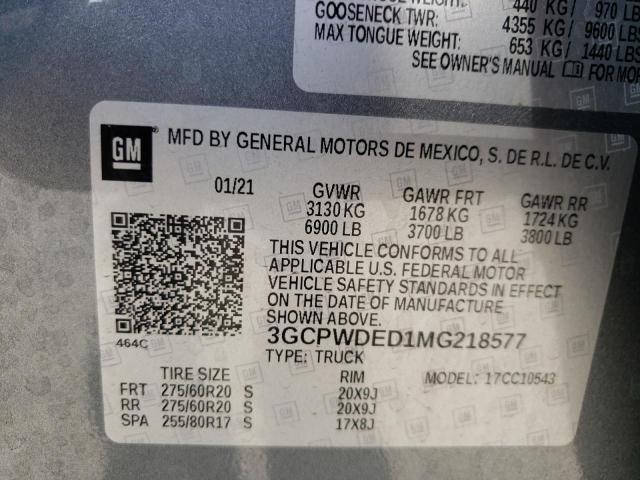 Photo 10 from auction – 2021 CHEVROLET silverado with VIN 3GCPWDED1MG218577