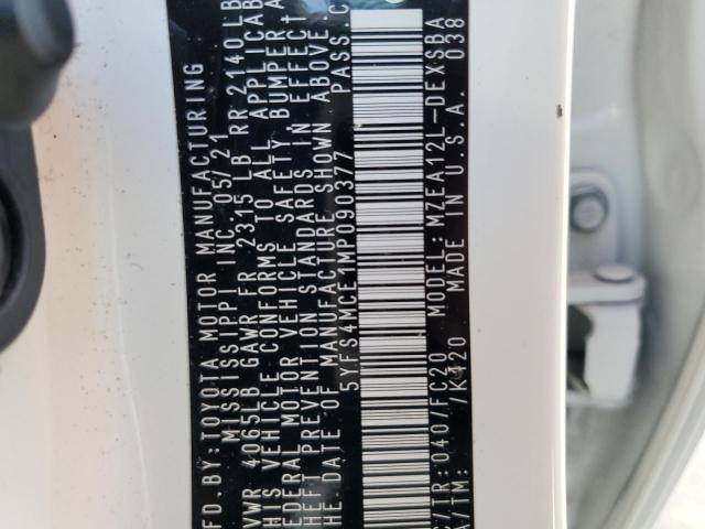 Photo 10 from auction – 2021 TOYOTA COROLLA SE with VIN 5YFS4MCE1MP090377