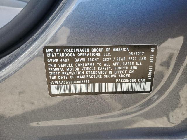 Photo 10 from auction – 2018 VOLKSWAGEN PASSAT with VIN 1VWAA7A35JC002259