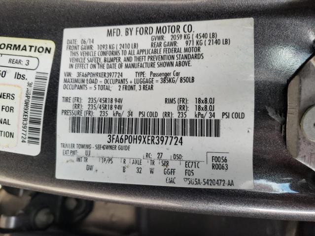 Photo 10 from auction – 2014 FORD FUSION SE with VIN 3FA6P0H9XER397724
