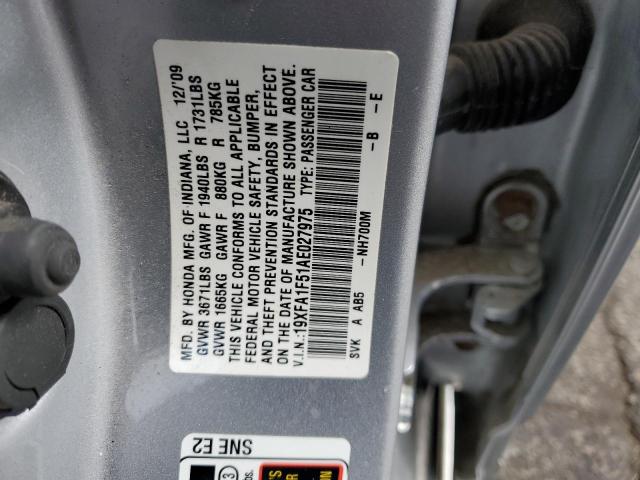 Photo 10 from auction – 2010 HONDA CIVIC LX with VIN 19XFA1F51AE027975