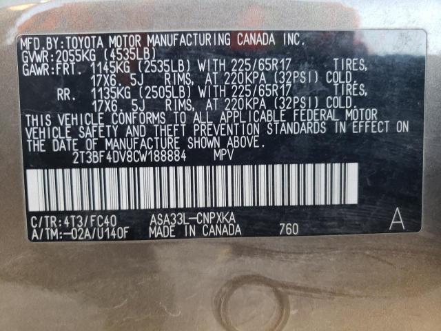 Photo 10 from auction – 2012 TOYOTA RAV4 with VIN 2T3BF4DV8CW188884