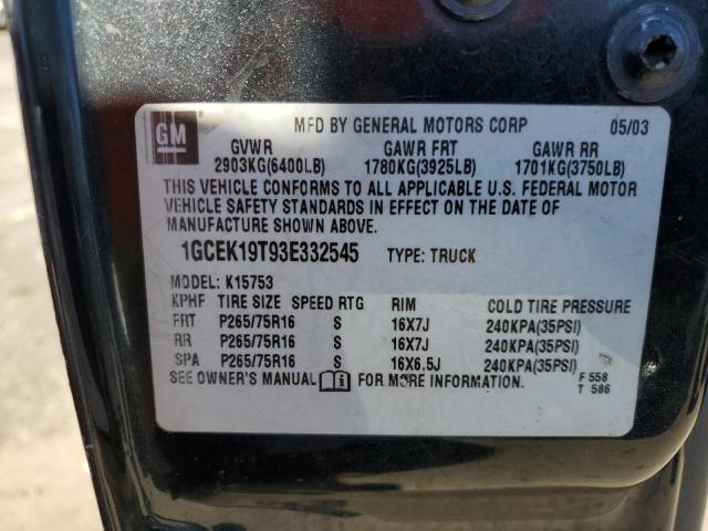 Photo 10 from auction – 2003 CHEVROLET SILVERADO with VIN 1GCEK19T93E332545