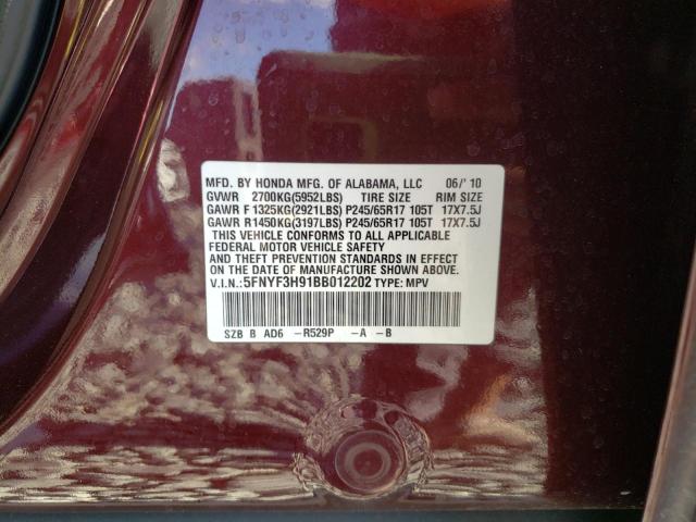 Photo 10 from auction – 2011 HONDA PILOT TOUR with VIN 5FNYF3H91BB012202