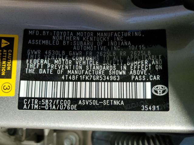 Photo 10 from auction – 2016 TOYOTA CAMRY LE with VIN 4T4BF1FK7GR534963