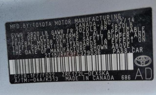 Photo 10 from auction – 2015 TOYOTA COROLLA L with VIN 2T1BURHE9FC329036