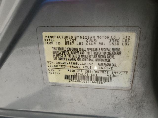 Photo 10 from auction – 2008 NISSAN SENTRA 2.0 with VIN 3N1AB61E88L662387