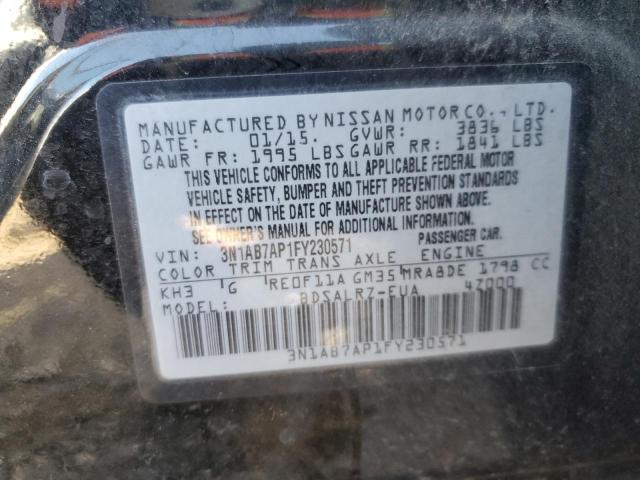 Photo 10 from auction – 2015 NISSAN SENTRA S with VIN 3N1AB7AP1FY230571
