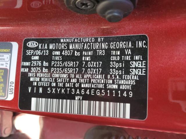 Photo 10 from auction – 2014 KIA SORENTO LX with VIN 5XYKT3A64EG511149
