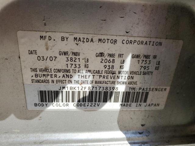 Photo 10 from auction – 2007 MAZDA 3 I with VIN JM1BK12F871738398