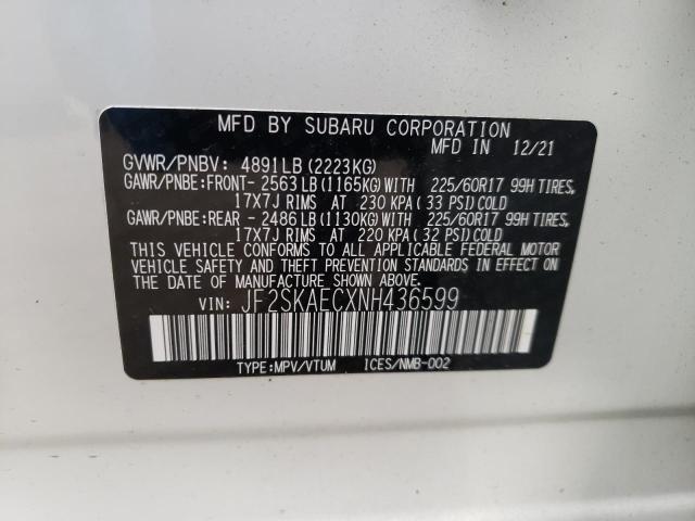 Photo 10 from auction – 2022 SUBARU FORESTER P with VIN JF2SKAECXNH436599