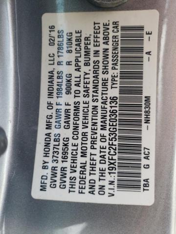 Photo 10 from auction – 2016 HONDA CIVIC LX with VIN 19XFC2F53GE036136