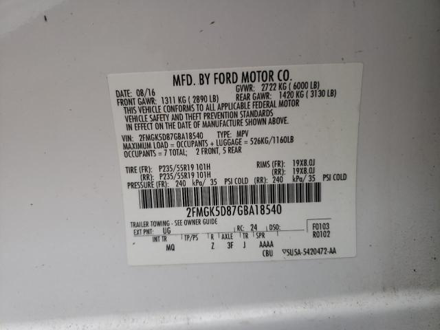 Photo 10 from auction – 2016 FORD FLEX LIMIT with VIN 2FMGK5D87GBA18540