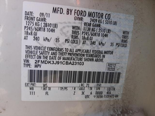 Photo 10 from auction – 2012 FORD EDGE SEL with VIN 2FMDK3J91CBA23103