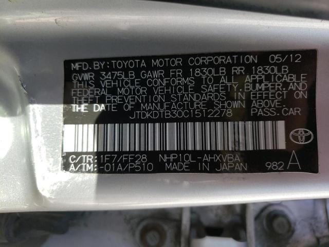 Photo 10 from auction – 2012 TOYOTA PRIUS with VIN JTDKDTB30C1512278