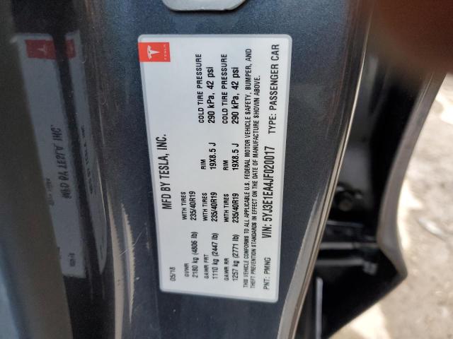 Photo 10 from auction – 2018 TESLA MODEL 3 with VIN 5YJ3E1EA4JF020017