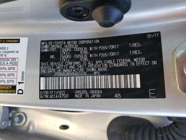 Photo 10 from auction – 2017 TOYOTA 4RUNNER SR with VIN JTEBU5JR1H5421078