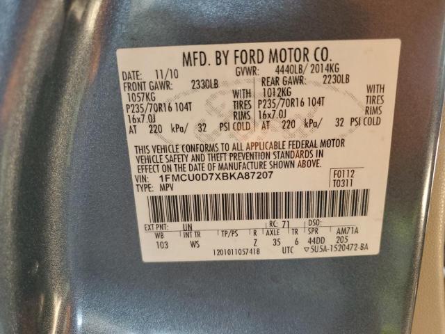 Photo 10 from auction – 2011 FORD ESCAPE XLT with VIN 1FMCU0D7XBKA87207