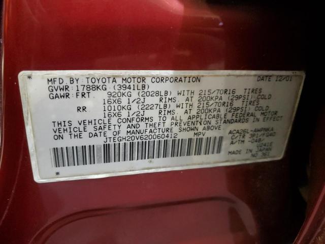 Photo 10 from auction – 2002 TOYOTA RAV4 with VIN JTEGH20V620060412