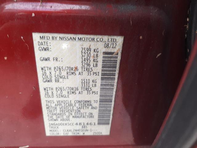 Photo 10 from auction – 2012 NISSAN FRONTIER S with VIN 1N6AD0ER5CC481461