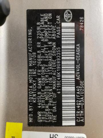 Photo 10 from auction – 2009 TOYOTA CAMRY BASE with VIN 4T1BE46K19U893355