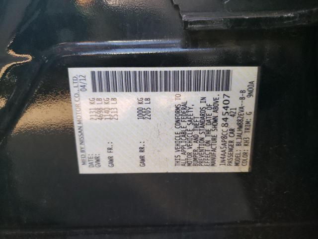 Photo 10 from auction – 2012 NISSAN MAXIMA S with VIN 1N4AA5AP8CC845407