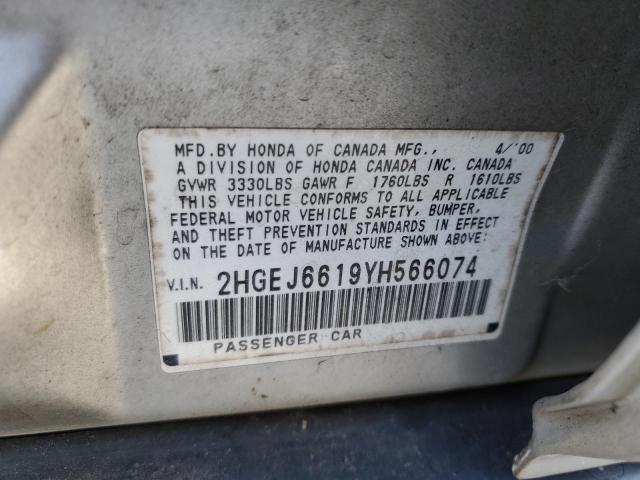 Photo 10 from auction – 2000 HONDA CIVIC BASE with VIN 2HGEJ6619YH566074