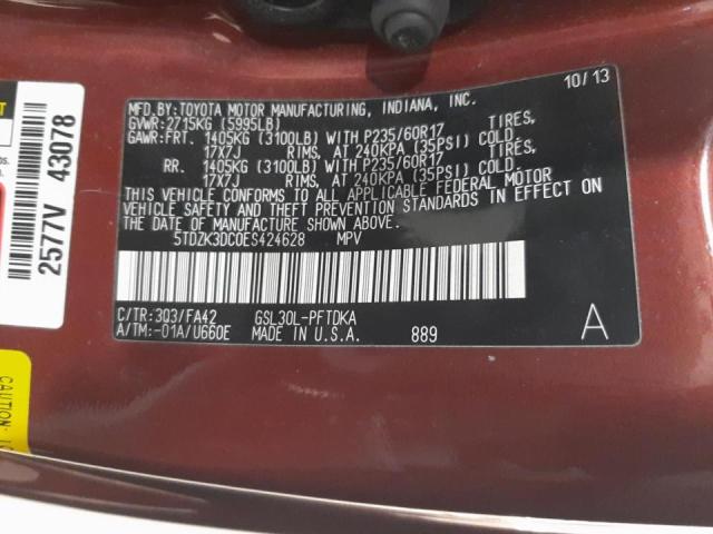 Photo 10 from auction – 2014 TOYOTA SIENNA with VIN 5TDZK3DC0ES424628