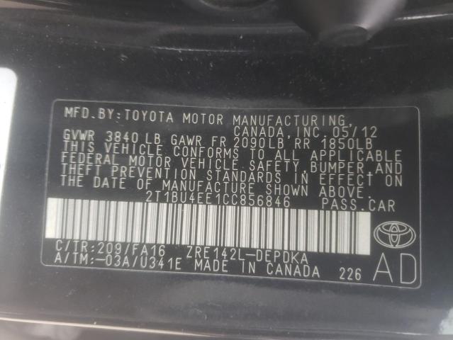 Photo 10 from auction – 2012 TOYOTA COROLLA BA with VIN 2T1BU4EE1CC856846