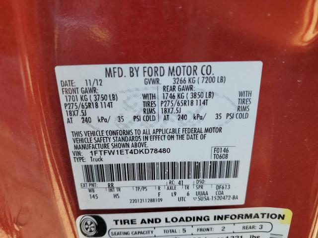 Photo 10 from auction – 2013 FORD F150 SUPER with VIN 1FTFW1ET4DKD78480