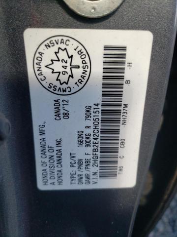 Photo 10 from auction – 2012 HONDA CIVIC LX with VIN 2HGFB2E42CH051514