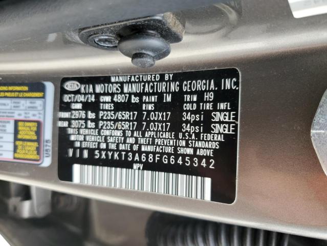Photo 10 from auction – 2015 KIA SORENTO LX with VIN 5XYKT3A68FG645342