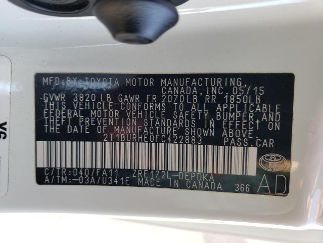 Photo 10 from auction – 2015 TOYOTA COROLLA L with VIN 2T1BURHE0FC422883