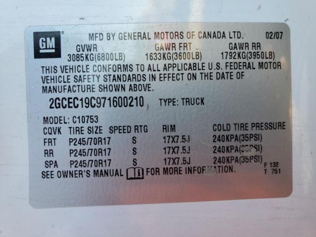 Photo 10 from auction – 2007 CHEVROLET SILVERADO with VIN 2GCEC19C971600210