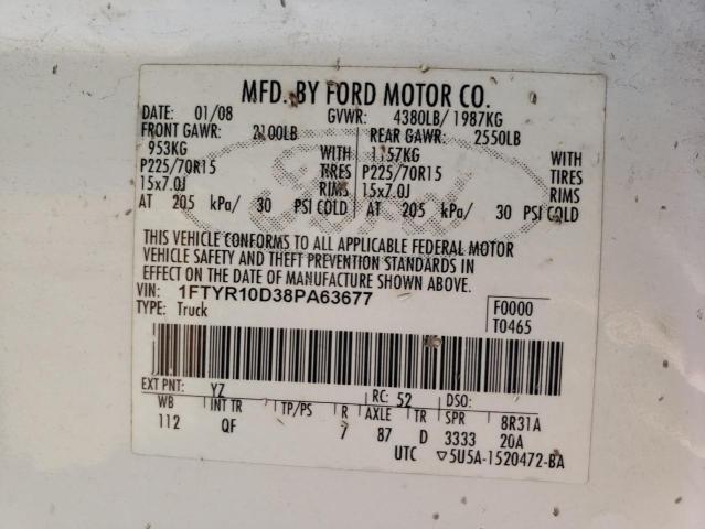 Photo 10 from auction – 2008 FORD RANGER with VIN 1FTYR10D38PA63677