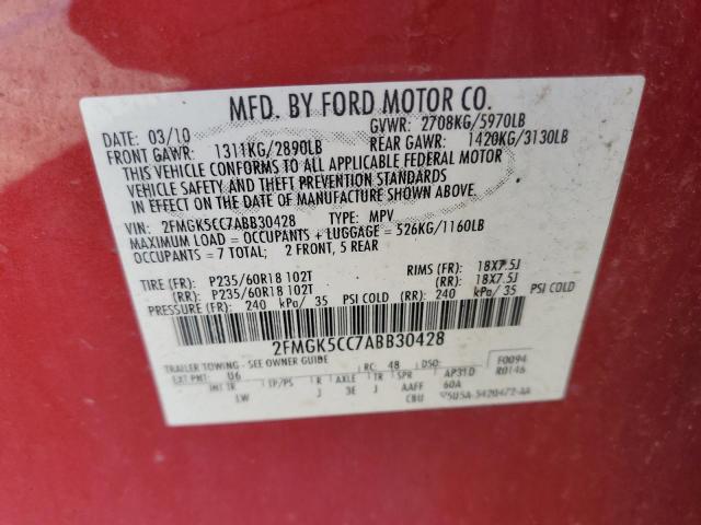 Photo 10 from auction – 2010 FORD FLEX SEL with VIN 2FMGK5CC7ABB30428